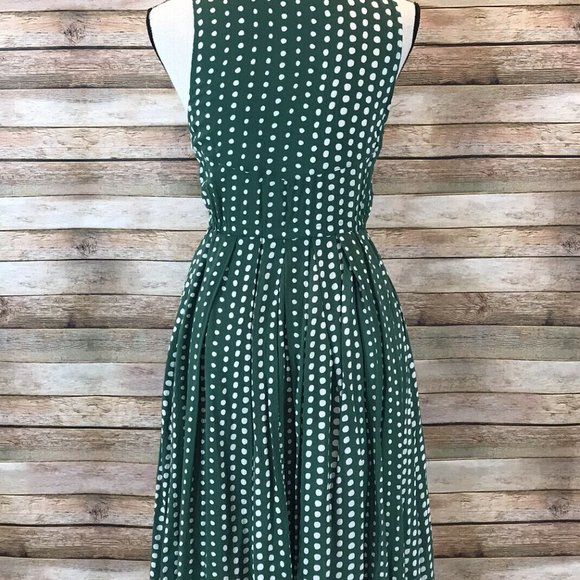 Anthropologie 11 1 Tylho Size XS Brynn Green Polka Dot Fit Flare Shirtdress - Picture 9 of 11